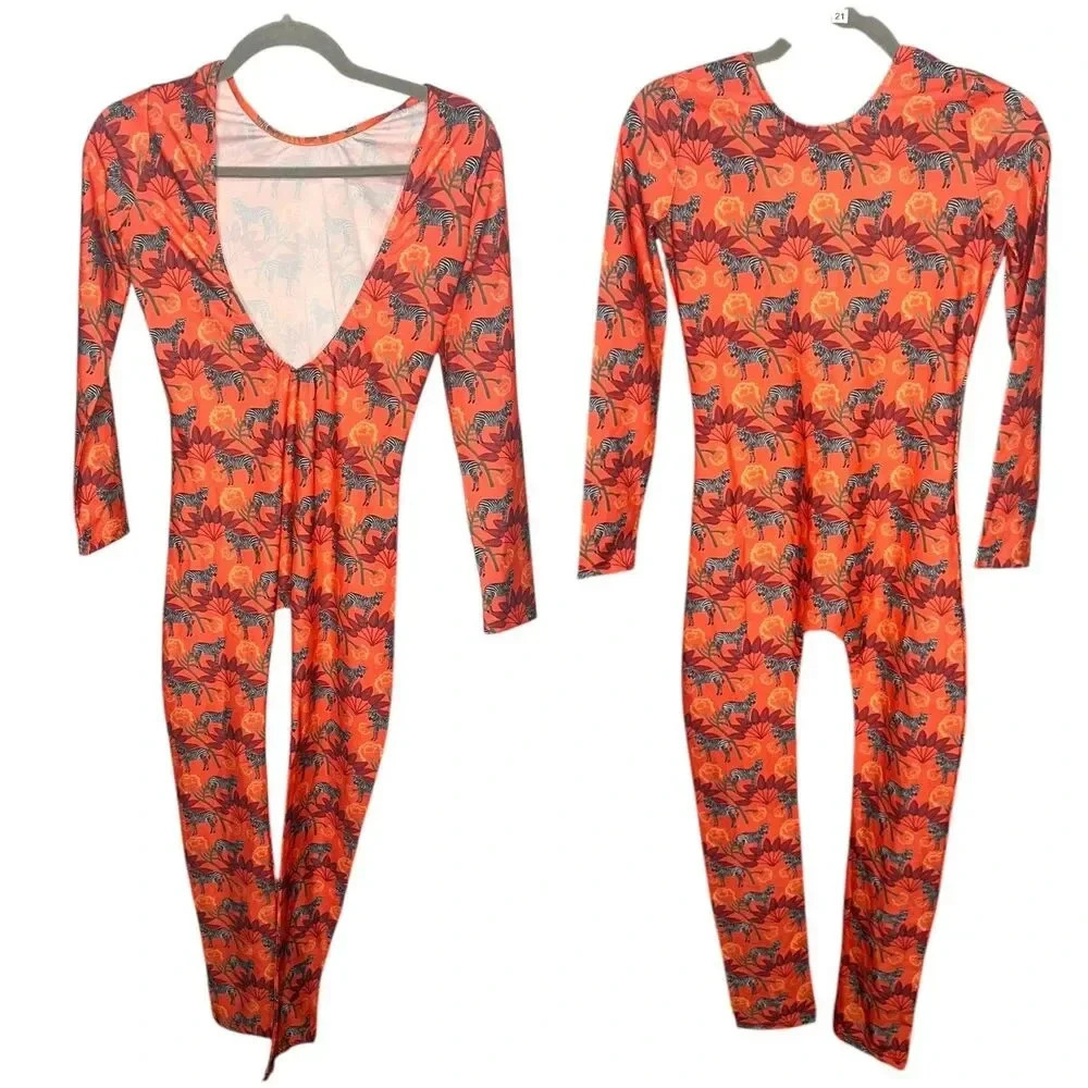 Ekat Scooped Back Zebras Print Catsuit Jumpsuit